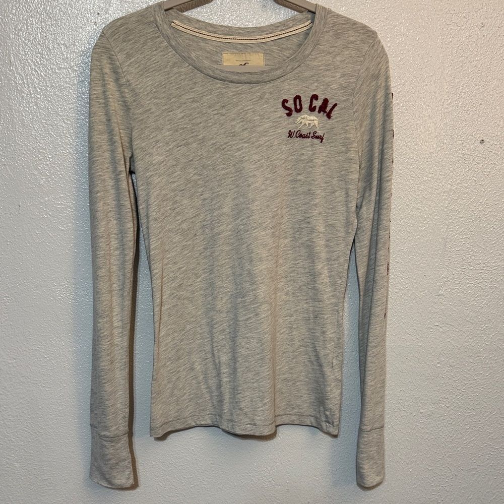 Hollister Y2K Baby Tee Gray Long Sleeve SoCal Surf Aesthetic Vintage Graphic Top